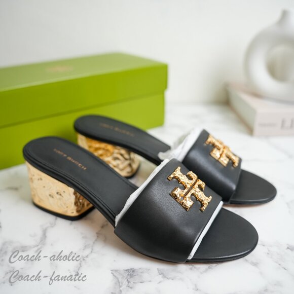 NIB Tory Burch Everly Anatomic Lug Nappa Leather Slide Sandal in Black - Picture 1 of 10